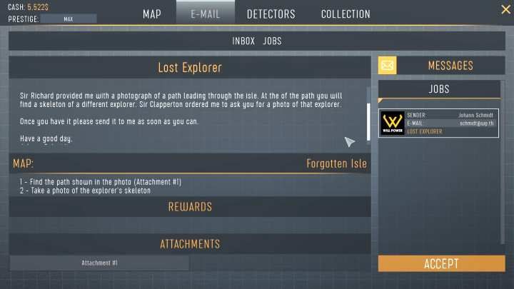 By pchnąć fabułę do przodu, trzeba wykonywać misje. - Porady na start w Treasure Hunter Simulator? - Treasure Hunter Simulator - poradnik do gry