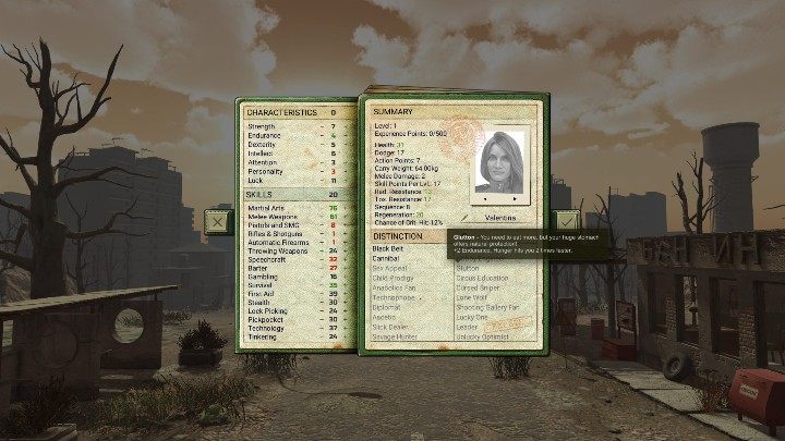 Na wszystkie statystki wpływa wybór z kategorii Distinction - Tworzenie postaci w ATOM RPG - ATOM RPG - poradnik do gry