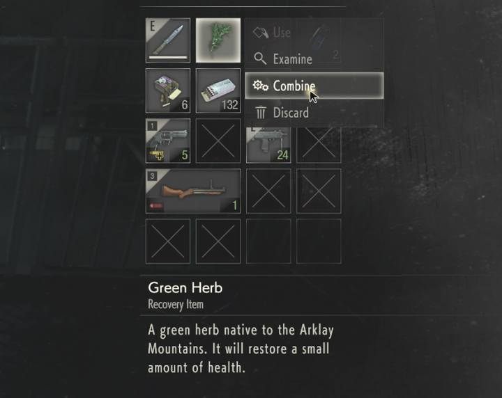 Aby wyprodukować leki bądź amunicję, otwórz ekwipunek i na danym ziele lub pojemniku z prochem wybierz opcję Połącz (Combine) i wybierz drugi zgodny przedmiot - Jak tworzyć leki i amunicję w Resident Evil 2? - Resident Evil 2 - poradnik do gry
