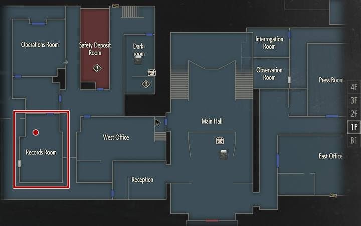 Udaj się wtedy do południowo-zachodniej części budynku, gdzie znajduje się zamknięty Pokój z nagraniami - Gdzie znajdę uchwyt do lewarka w Bibliotece w Resident Evil 2? - Resident Evil 2 - poradnik do gry