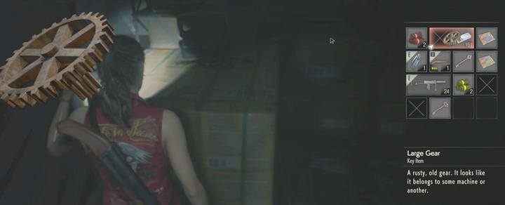 Tryb we wschodnim magazynie - zajmuje 2 sloty w ekwipunku - Jak rozwiązać zagadkę z wieżą zegarową w Resident Evil 2? - Resident Evil 2 - poradnik do gry