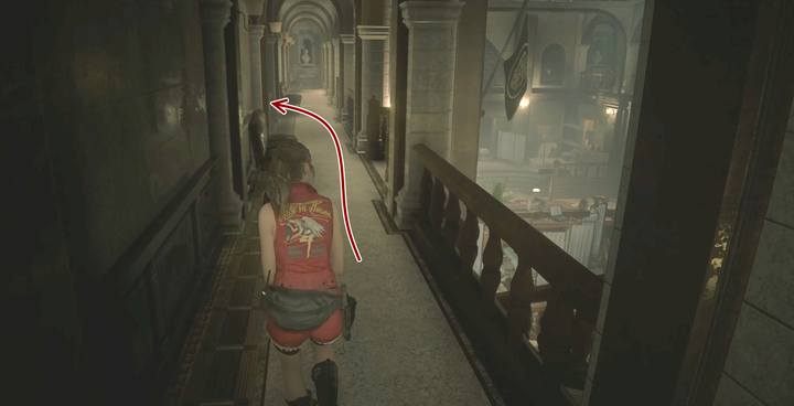 Przejdź przez korytarz na piętrze do pokoju Poczekalnia - Spotkaj się z gościem (narzędzie skrawające) | Posterunek policji w RE2 - Resident Evil 2 - poradnik do gry