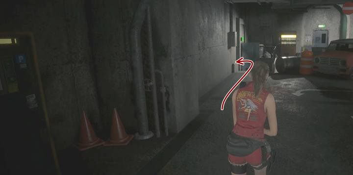 Wróć z nim na parking - na prawo od bramy wjazdowej przejdź przez drzwi do pokoju sterującego windą i poruszaj wajchą - Parking policyjny - Claire | Posterunek policji w Resident Evil 2 - Resident Evil 2 - poradnik do gry