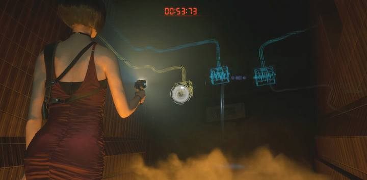 Na końcu drogi wyjdź na schodki i użyj dźwigni na panelu - Ada Wong - Ścieżka Leona | Kanały w Resident Evil 2 - Resident Evil 2 - poradnik do gry