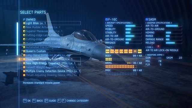 Na początku warto inwestować w części poprawiające osiągi uzbrojenia. - Porady na start do Ace Combat 7 Skies Unknown - Ace Combat 7 Skies Unknown - poradnik do gry