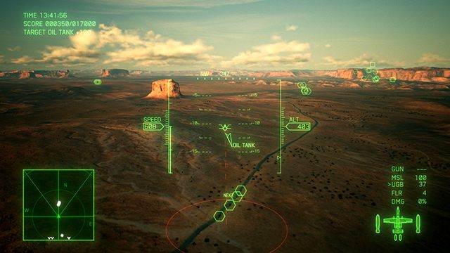 Bomby niekierowane oraz kasetowe mają zwykle większe pole rażenia niż precyzjne rakiety, ale wymagają podlecenia blisko do celu. Te cztery ciężarówki skosi jedna bomba. - Atakowanie celów naziemnych w Ace Combat 7 - Ace Combat 7 Skies Unknown - poradnik do gry