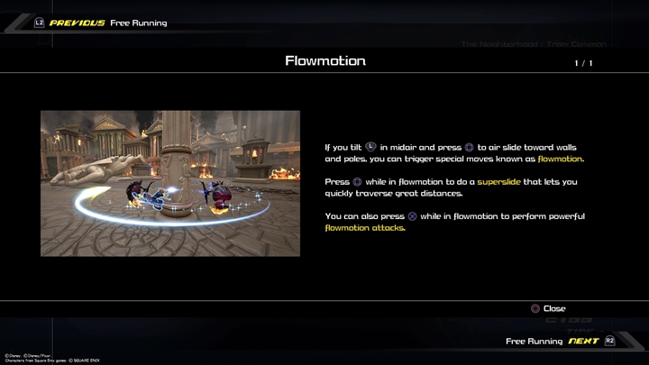 Twój bohater może wskakiwać na kolumny i kręcić się dookoła nich, tworząc silny atak obszarowy - możesz również wybić się z zawrotną prędkością, by dotrzeć szybko do wrogów - Free Running, Flowmotion i Airstepping w Kingdom Hearts 3 - Kingdom Hearts 3 - poradnik do gry