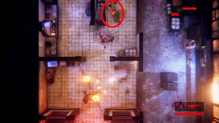 W trakcie podążania w stronę górnej krawędzi ekranu na ścieżce bohatera będą pojawiali się zwykli przeciwnicy - Chang Wong - rozdział 2 - Boss w Hong Kong Massacre - Hong Kong Massacre - poradnik do gry