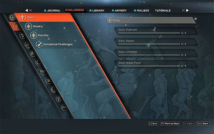W celu obejrzenia pełnej listy wyzwań czasowych musisz zajrzeć do dziennika - Dzienne, tygodniowe i miesięczne wyzwania w Anthem - Anthem - poradnik do gry