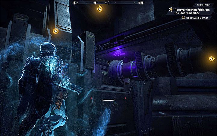 Trzecia podpowiedź to mały symbol wyświetlany pod pomostem prowadzącym do wrót - Triple Threat | Solucja do gry Anthem - Anthem - poradnik do gry