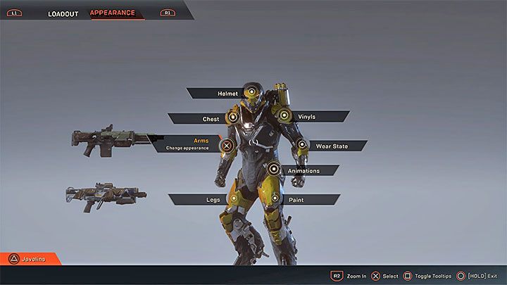 Ostatnie główne zastosowanie Kuźni to możliwość zmodyfikowania wyglądu Javelina - Jak zmienić Javelina i jego wyposażenie w Anthem? - Anthem - poradnik do gry