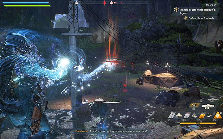 Główny bohater wpadnie w zasadzkę - musisz zacząć atakować Skarów, którzy pojawili się w obozie - Inkursja | Solucja do gry Anthem - Anthem - poradnik do gry