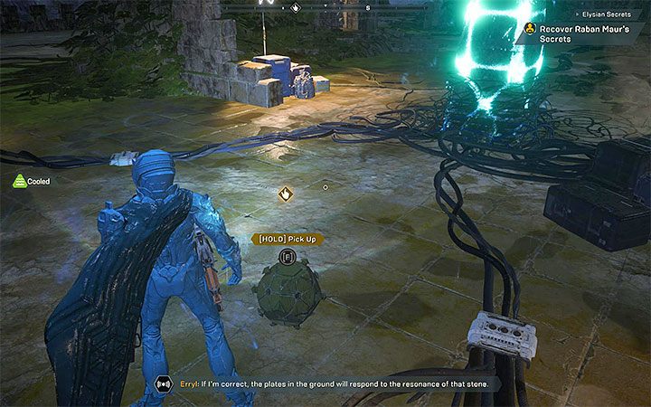 Pozostawaj wewnątrz nowego okręgu i po załadowaniu się paska postępów podnieś pierwszą kamienną kulę - Arkaniści - Misje poboczne w Anthem - Anthem - poradnik do gry