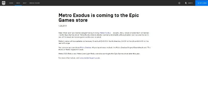 Jeśli chodzi o wersję gry na komputery osobiste, będzie można zakupić ją jedynie na platformie Epic Games Store - Metro Exodus: Epic Games store, Steam i preordery - Metro Exodus - poradnik do gry