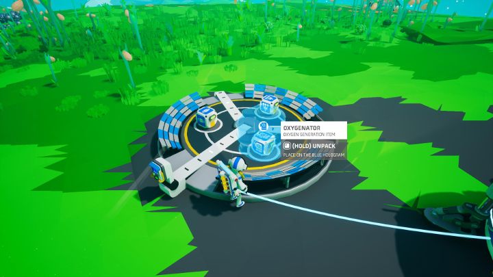 Na początek rozpakuj zestaw startowy. W tym przypadku interesuje cię natleniacz i platforma startowa. - Jak połączyć przewody z natleniaczem w Astroneer? - Astroneer - poradnik do gry