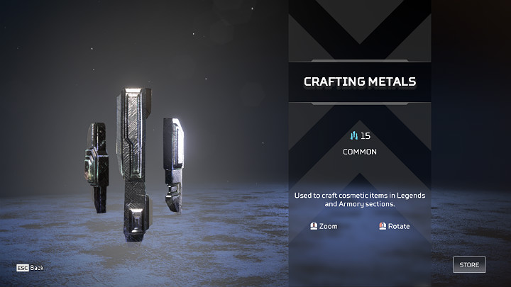 Metal to specjalny materiał rzemieślniczy w grze Apex Legends, który służy do wytwarzania dodatkowych przedmiotów kosmetycznych - Crafting i materiał rzemieślniczy - Mikrotransakcje - Apex Legends - poradnik do gry