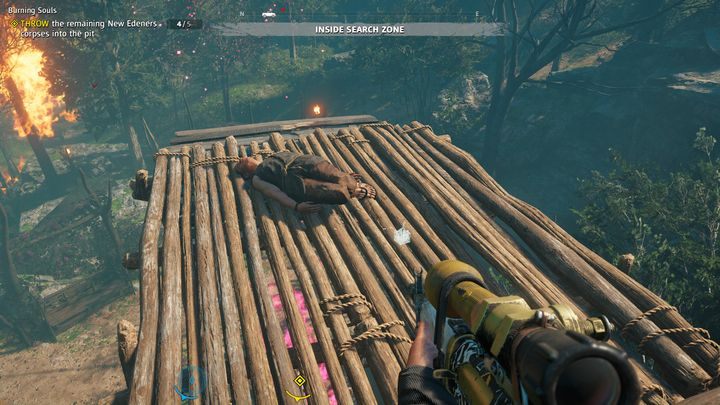 Po wrzuceniu do ognia wszystkich ciał, otworzy się skrytka, w której znajdziesz surowce, amunicję oraz punkty talentów - Palące dusze | Ukryte skarby w Far Cry New Dawn - Far Cry New Dawn - poradnik do gry
