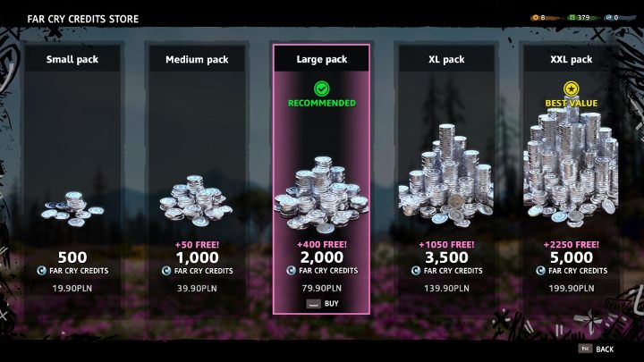 Twórcy oferują kilka pakietów Far Cry Credits. - Czy w grze są mikropłatności? - Far Cry New Dawn - poradnik do gry