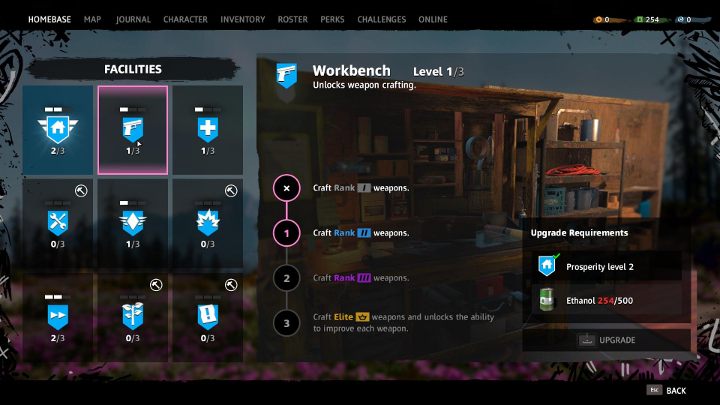 W menu bazy odnajdziesz wszystkie obiekty dostępne w Prosperity. - Jak zdobyć lepsze bronie i pojazdy w Far Cry New Dawn? - Far Cry New Dawn - poradnik do gry