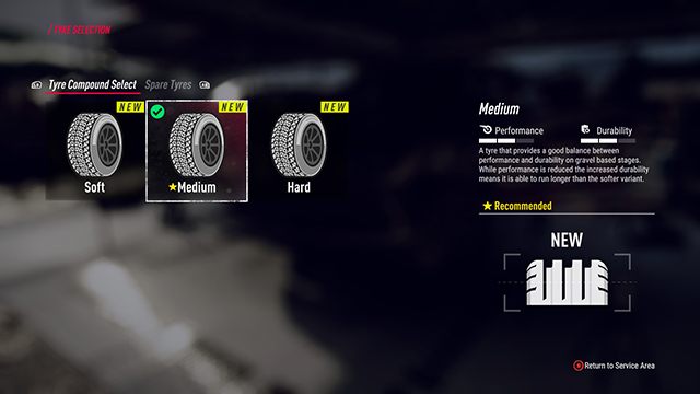 Pamiętaj, by przed każdym odcinkiem zmienić opony. Na początku rekomendowanym wyborem jest średnia mieszanka. - DiRT Rally 2.0: Tryb kariery - DiRT Rally 2.0 - poradnik do gry