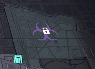 Ikony na mapie przedstawiające misję (turkusowa ikona) udostępniającą Strefę Mroku (ikona fioletowa). - Jak odblokować Strefy Mroku w Division 2? - The Division 2 - poradnik do gry