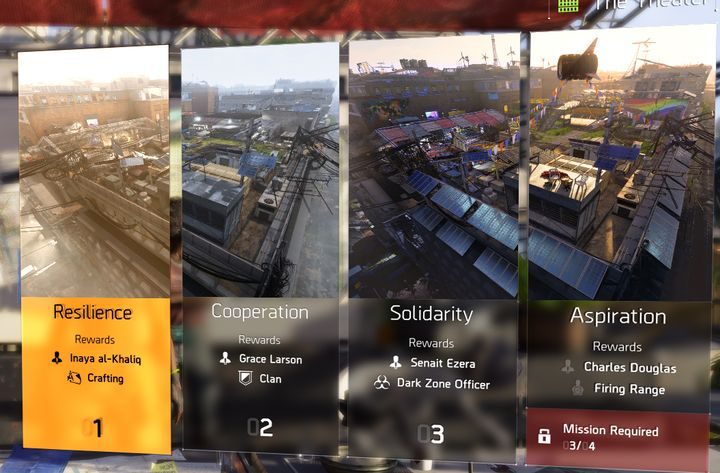 Zdjęcie przedstawia progres w rekrutacji nowych członków zespołu do bazy operacyjnej oraz wymogi zrekrutowania nowego członka. - Jak odblokować Strefy Mroku w Division 2? - The Division 2 - poradnik do gry