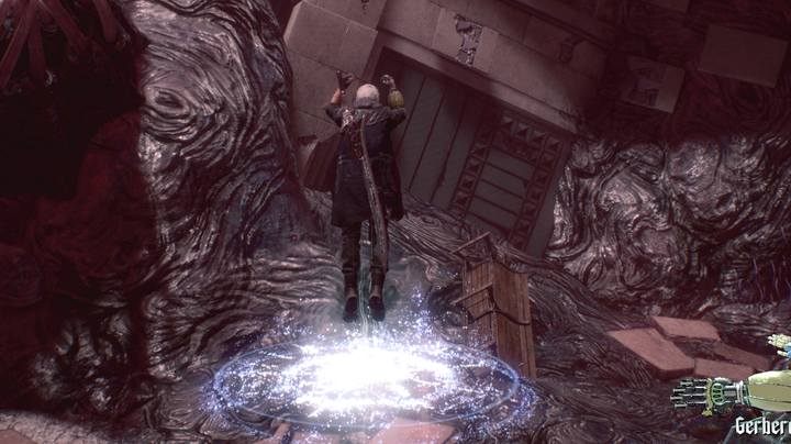 Umiejętność wyskok (podwójny skok) posiadają domyślnie pozostali bohaterowie; dopóki nie kupisz tej zdolności możesz wykonywać podwójny skok odbijając się od ściany - Nero - Które umiejętności wybrać na początku w Devil May Cry 5? - Devil May Cry 5 - poradnik do gry