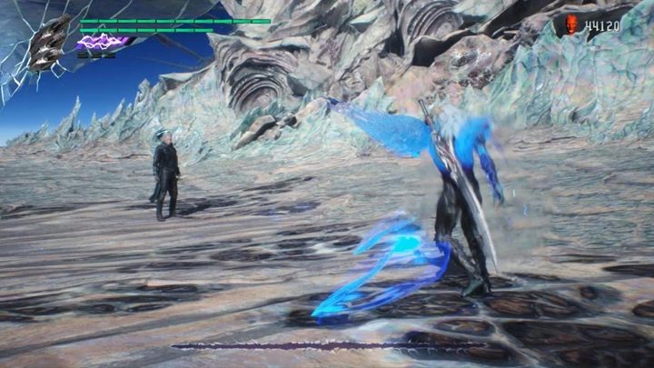 Walcz z bossem, używając przemiany, doskakuj do wroga i gdy tylko możliwe, używaj łapania, by ponownie przebić go mieczem i zadać dużo obrażeń - Misja 20 - Prawdziwa moc - Solucja Devil May Cry 5 - Devil May Cry 5 - poradnik do gry