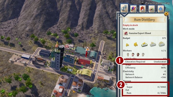 Przetworzenie podstawowych surowców w fabrykach, pozwala na wypracowanie większych zysków - Porady na start gry Tropico 6 - Tropico 6 - poradnik do gry
