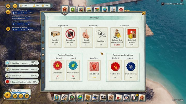 Główna strona almanach zawiera krótkie streszczenie wszystkich najistotniejszych elementów, które znajdziesz w pozostałych zakładkach. - Porady na start gry Tropico 6 - Tropico 6 - poradnik do gry