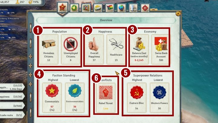 Overview to główny panel w Almanach - Almanach w Tropico 6 - Tropico 6 - poradnik do gry