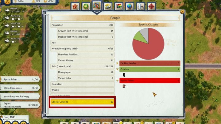 Z racji tego, że wśród zadań znajduje się wyszukiwanie specjalnych obywateli, to musisz zwiększyć ich wykrywanie - Ballgame - misja w Tropico 6 - Tropico 6 - poradnik do gry