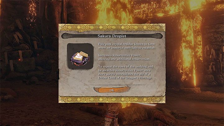 Pierwszy ważny artefakt to kropla Sakury (Sakura Droplet) - Jakie przedmioty można przynieść Kuro w Sekiro Shadows Die Twice? - Sekiro Shadows Die Twice - poradnik do gry