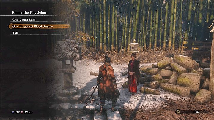 Po zdobyciu próbki krwi powróć do Emmy żeby przekazać jej tę zdobycz - Jak unikać nasilania się Smoczego Moru w Sekiro? - Sekiro Shadows Die Twice - poradnik do gry