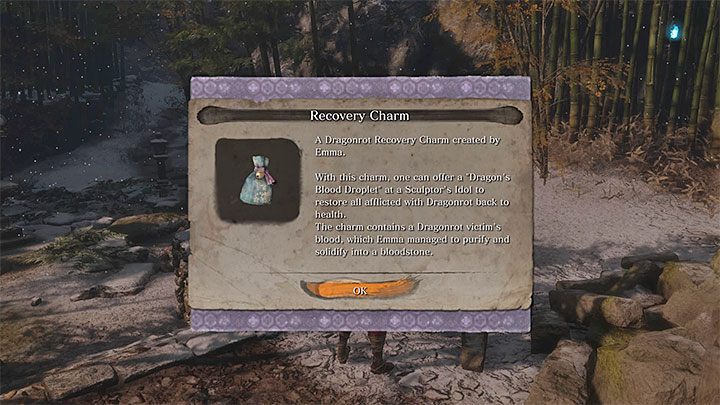 Podczas kolejnego spotkania z Emmą podzieli się ona pozytywnymi wiadomościami i przekaże bohaterowi dwa przedmioty - Jak unikać nasilania się Smoczego Moru w Sekiro? - Sekiro Shadows Die Twice - poradnik do gry