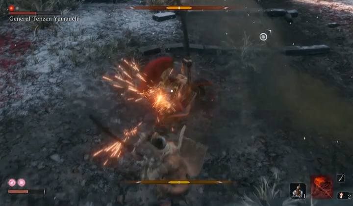 Podstawa walki to parowanie ciosów; uniki wykonuj jedynie przy ataku specjalnym bossa - Generał Tenzen Yamauchi | Boss w Sekiro Shadows Die Twice - Sekiro Shadows Die Twice - poradnik do gry