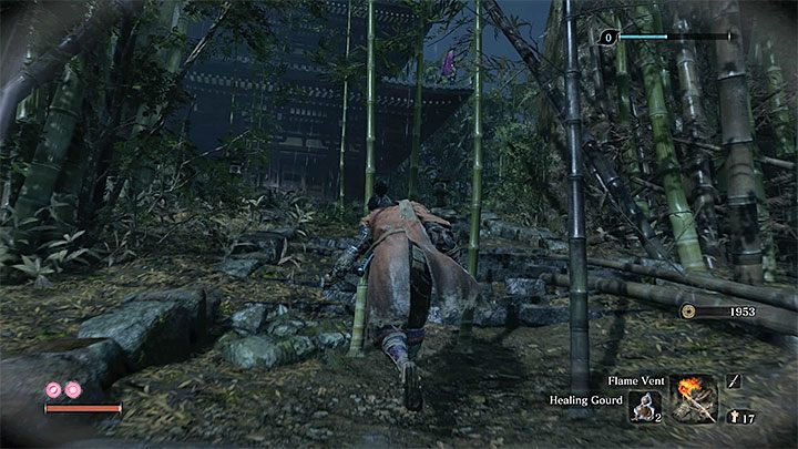 Celem podróży jest pokazany na obrazku pojedynczy dom na wzgórzu - Zamaskowany fioletowy przeciwnik | Boss w Sekiro Shadows Die Twice - Sekiro Shadows Die Twice - poradnik do gry