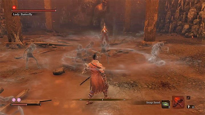 Pani Motyl w drugiej fazie walki korzysta z dwóch nowych rodzajów umiejętności - Pani Motyl (Lady Butterfly) | Boss w Sekiro Shadows Die Twice - Sekiro Shadows Die Twice - poradnik do gry
