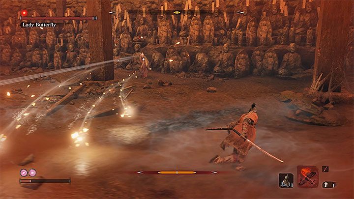 Drugi nowy atak Lady Butterfly to wysyłanie samonaprowadzalnych pocisków - Pani Motyl (Lady Butterfly) | Boss w Sekiro Shadows Die Twice - Sekiro Shadows Die Twice - poradnik do gry