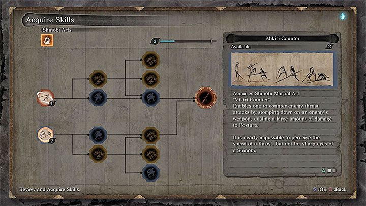 Kontra Mikiri to jedna z dwóch początkowych aktywnych umiejętności do odblokowania w księdze umiejętności Sztuka Shinobi (Shinobi Arts) - Jak używać Kontry Mikiri w Sekiro Shadows Die Twice? - Sekiro Shadows Die Twice - poradnik do gry