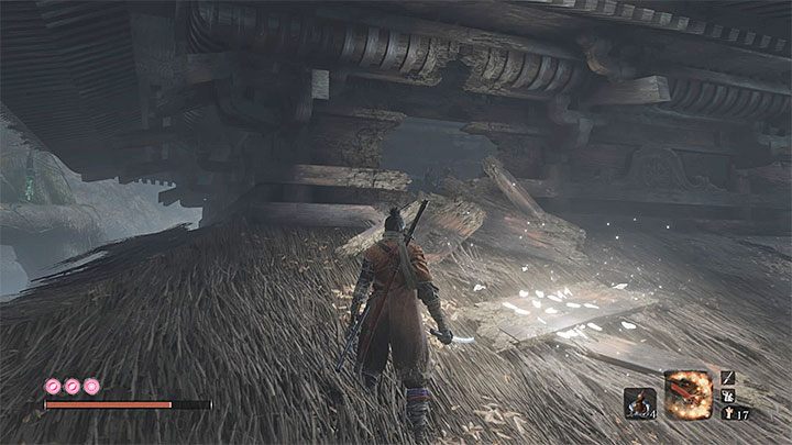 Obejdź ze wszystkich stron dach żeby znaleźć dziurę w dachu (powyższy obrazek) - Mist Noble | Boss w Sekiro Shadows Die Twice - Sekiro Shadows Die Twice - poradnik do gry