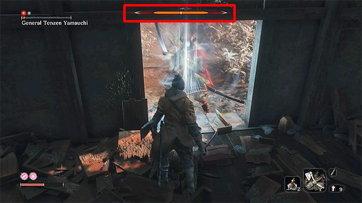 Wyprowadzanie własnych ataków kataną oraz bezbłędne parowanie kolejnych ciosów doprowadzają do stopniowego ładowania się pomarańczowego paska postury (Posture) przeciwnika - Porady na start w Sekiro Shadows Die Twice - Sekiro Shadows Die Twice - poradnik do gry