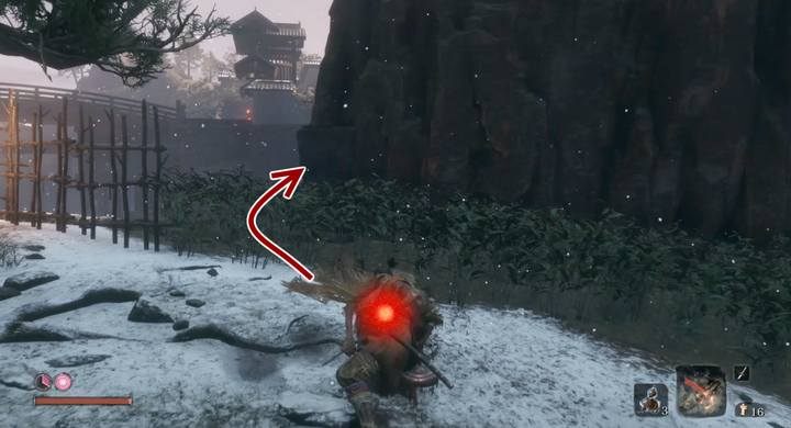 Następnie przejdź za krawędź budynku po lewej stronie za przepaścią - Samotny cień fechmistrz | Boss w Sekiro Shadows Die Twice - Sekiro Shadows Die Twice - poradnik do gry