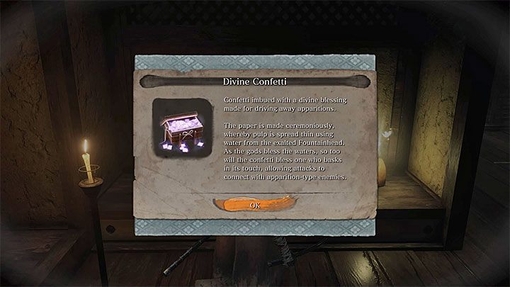 Oprócz zwiększenia odporności bohatera na strach warto także zaopatrzyć się w Boskie konfetti (Divine Confetti), które dla odmiany zwiększa obrażenia zadawane widmowym przeciwnikom - Headless (Bezgłowy) z podzamcza Ashiny | Boss w Sekiro Shadows Die Twice - Sekiro Shadows Die Twice - poradnik do gry