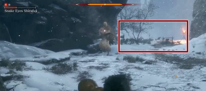 Na arenie uważaj na jej prawą stronę: możesz narazić się tam na ostrzał wrogich jednostek stojących na moście w dalszej części mapy - Snake Eyes Shirafuji | Boss w Sekiro Shadows Die Twice - Sekiro Shadows Die Twice - poradnik do gry