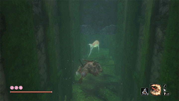W dalszej części gry dochodzi trzecia, bardzo ważna metoda - zanurkowanie po wskoczeniu do rzeki lub zbiornika - Łuski karpia skarbów | Przedmioty specjalne w Sekiro Shadows Die Twice - Sekiro Shadows Die Twice - poradnik do gry