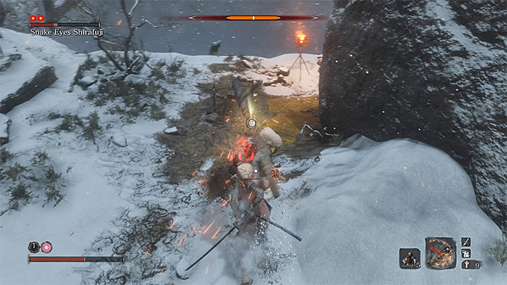 Tuż po odblokowaniu nowego ogniska musisz docierać do małych skalnych półek przedzielonych przepaściami - Zatopiona dolina | Solucja Sekiro Shadows Die Twice - Sekiro Shadows Die Twice - poradnik do gry