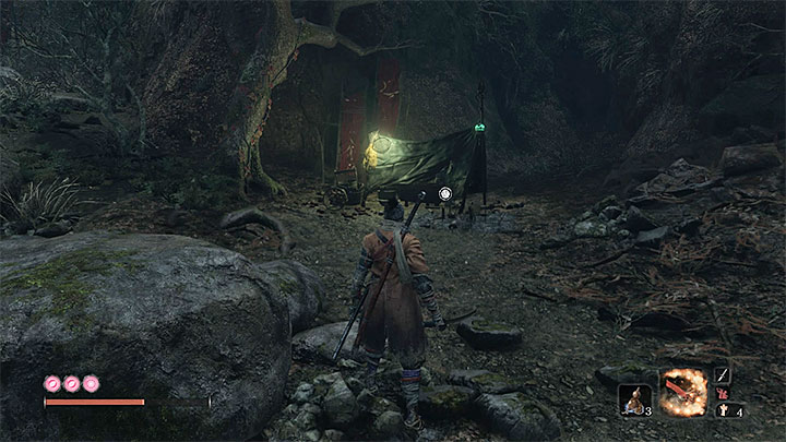 Niedługo po dotarciu do nowego obszaru odnajdziesz przede wszystkim posążek rzeźbiarza Wieś Mibu (Mibu Village) - Głębiny w Ashinie (Ashina Depths) | Solucja Sekiro Shadows Die Twice - Sekiro Shadows Die Twice - poradnik do gry