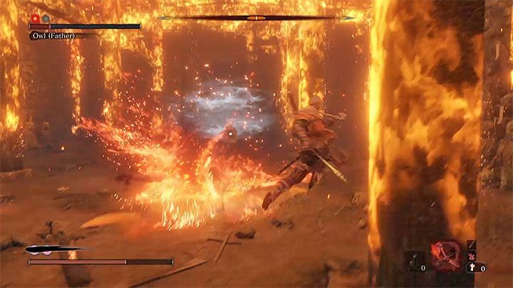 Po awansowanie do drugiej fazy bitwy boss zyskuje dwie nowe umiejętności związane z pojawieniem się na arenie prawdziwej sowy - Sowa (Ojciec) | Boss w Sekiro Shadows Die Twice - Sekiro Shadows Die Twice - poradnik do gry