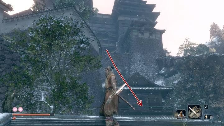 Za Zamkiem w Ashinie znajduje się ścieżka przy zamku - Borsuk Czarny Kapelusz | Handlarze w Sekiro Shadows Die Twice - Sekiro Shadows Die Twice - poradnik do gry